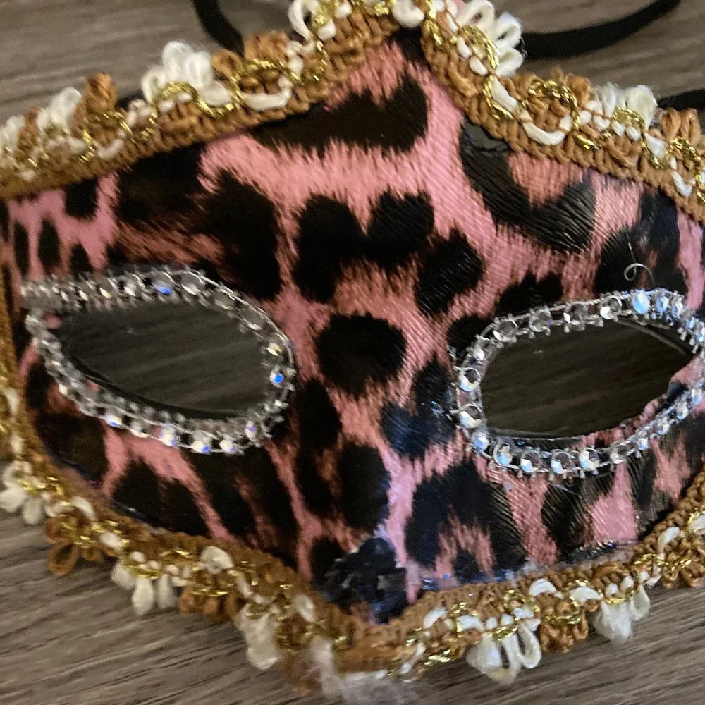 Pink Black & Gold Animal Print Masquerade Mardi Gras  Mask